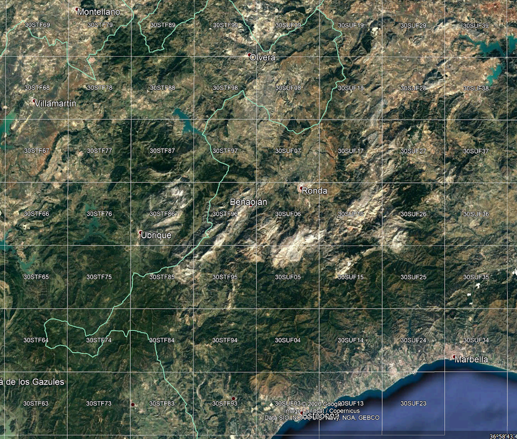 Cuadrcula UTM sobre mapa en Google Earth